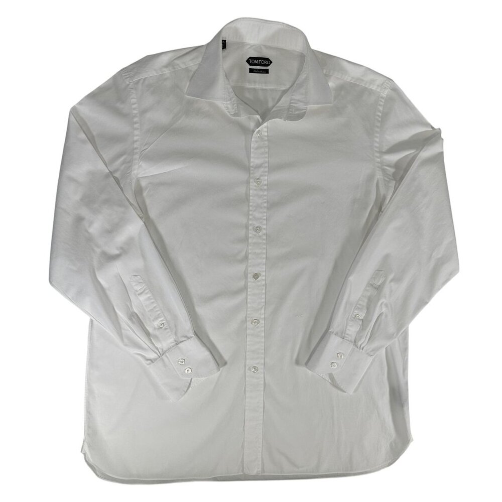 TOM FORD Classic White Button Up Casual Dress Shirt Mens Long-Sleeve Size 46-18